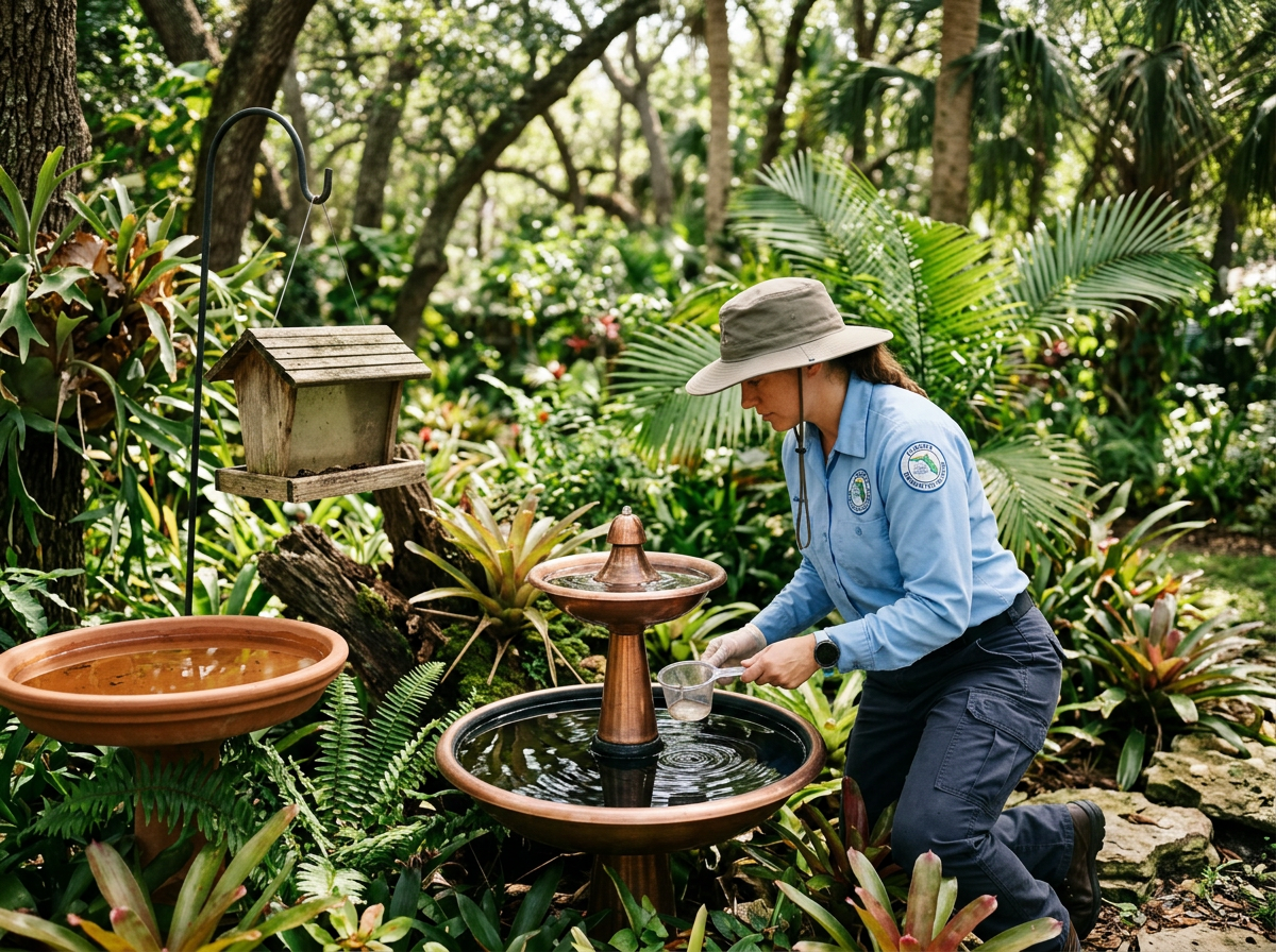 Checking Bird Feeders and Fountains for Hidden Breeding