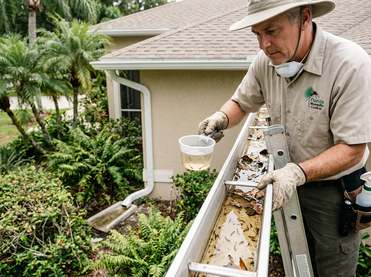 Inspecting Gutters and Downspouts for Mosquito Larvae